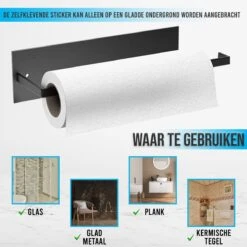 Keukenrolhouder Zwart - Zelfklevend - Hangend -Thuisopslag 1200x1200 2077