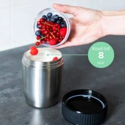 Coninx Thermos Lunchbox - Muesli Beker To Go - Isoleer Lunchpot - Yoghurtbeker To Go - Mueslibeker 840ml (600ml+240ml) - RVS / Zwart -Thuisopslag 1200x1200 209
