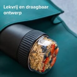 Coninx Thermos Lunchbox - Muesli Beker To Go - Isoleer Lunchpot - Yoghurtbeker To Go - Mueslibeker 840ml (600ml+240ml) - RVS / Zwart -Thuisopslag 1200x1200 210