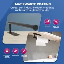 Roegaarden Keukenrolhouder - Zwart - Niet Boren - Hoogwaardige Kwaliteit -Thuisopslag 1200x1200 2104