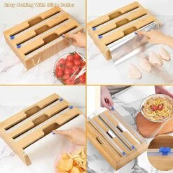 Keukenrolhouder Folie En Plastic Wrap Organizer, 3 In 1 Wrap Dispenser Met Cutter, Bamboe Roll Organisatie Opslag Houder, Aluminiumfolie, Wax Papier, Perkamentpapier, Tin Foil Dispenser Voor Lade (3in1) -Thuisopslag 1200x1200 2112