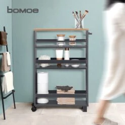 Bomoe Hylla – Keukentrolley Op Wieltjes 50x79x15 Cm – Serveerwagen Hout Met 3 Planken & FSC® Werkblad – Antraciet -Thuisopslag 1200x1200 2211