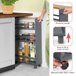 Bomoe Hylla – Keukentrolley Op Wieltjes 50x79x15 Cm – Serveerwagen Hout Met 3 Planken & FSC® Werkblad – Antraciet -Thuisopslag 1200x1200 2214