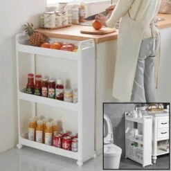 Merkloos Decopatent® Smal Keukenrek Opbergrek 3 Laags Op Wieltjes Met Vakken - Smalle Kast - Keukentrolley Met Wielen - Badkamer - Nisrek