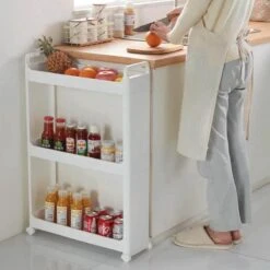 Merkloos Decopatent® Smal Keukenrek Opbergrek 3 Laags Op Wieltjes Met Vakken - Smalle Kast - Keukentrolley Met Wielen - Badkamer - Nisrek -Thuisopslag 1200x1200 2219