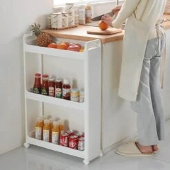 Merkloos Decopatent® Smal Keukenrek Opbergrek 3 Laags Op Wieltjes Met Vakken - Smalle Kast - Keukentrolley Met Wielen - Badkamer - Nisrek -Thuisopslag 1200x1200 2220