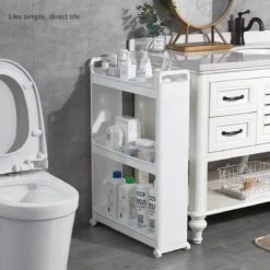 Merkloos Decopatent® Smal Keukenrek Opbergrek 3 Laags Op Wieltjes Met Vakken - Smalle Kast - Keukentrolley Met Wielen - Badkamer - Nisrek -Thuisopslag 1200x1200 2221