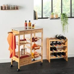 Keukentrolley Bamboe Op Wielen - Keukenwagen - Houten Serveerwagen Met Metalen Bovenblad - 37 X 73.5 X 86 Cm -Thuisopslag 1200x1200 2223