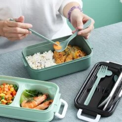 Lunchbox - Meal Prep Bakjes - Lunch Box Met Deksel - Meal Prep – Bento Box - Lunchtrommel Met Bestek Groen -Thuisopslag 1200x1200 226