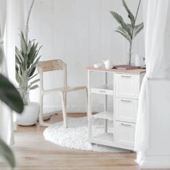 Miadomodo - Keukenwagen Op Wielen Met 3 Laden En 3 Open Vakken Met Legplanken - Hout En MDF - Serveerwagen - Verrijdbare Keukenkast In Landhuisstijl - 67 X 37 X 84cm - Wit/Natuurlijk -Thuisopslag 1200x1200 2260