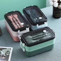 Lunchbox - Meal Prep Bakjes - Lunch Box Met Deksel - Meal Prep – Bento Box - Lunchtrommel Met Bestek Groen -Thuisopslag 1200x1200 227