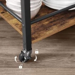 Songmics Serveerwagen Met Afneembaar Dienblad, Vergrendelbare Keukentrolley Met Wielen, Keukenrek, 65x40x86cm, Vintage Bruin-zwart LRC72X -Thuisopslag 1200x1200 2274