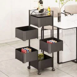 Luxaliving - Keukenrek - 5 Laags - Serveerwagen - Keukentrolley Op Wieltjes - Kast Op Wieltjes - Opbergrek - Bakkerskast - Rolkast - Stellingkast - Badkamertrolley - Metaal - 27 X 44 X 90 Cm (lxbxh) - Zwart -Thuisopslag 1200x1200 2280