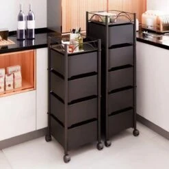 Luxaliving - Keukenrek - 5 Laags - Serveerwagen - Keukentrolley Op Wieltjes - Kast Op Wieltjes - Opbergrek - Bakkerskast - Rolkast - Stellingkast - Badkamertrolley - Metaal - 27 X 44 X 90 Cm (lxbxh) - Zwart -Thuisopslag 1200x1200 2281