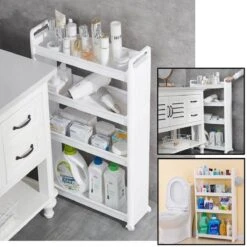 Merkloos Decopatent® Smal Keukenrek Opbergrek 4 Laags Op Wieltjes Met Vakken - Smalle Kast - Keukentrolley Met Wielen - Badkamer - Nisrek