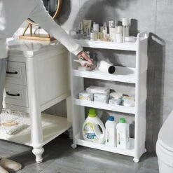 Merkloos Decopatent® Smal Keukenrek Opbergrek 4 Laags Op Wieltjes Met Vakken - Smalle Kast - Keukentrolley Met Wielen - Badkamer - Nisrek -Thuisopslag 1200x1200 2284