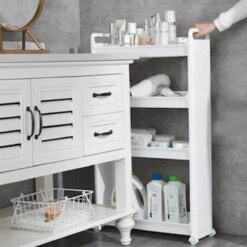 Merkloos Decopatent® Smal Keukenrek Opbergrek 4 Laags Op Wieltjes Met Vakken - Smalle Kast - Keukentrolley Met Wielen - Badkamer - Nisrek -Thuisopslag 1200x1200 2285