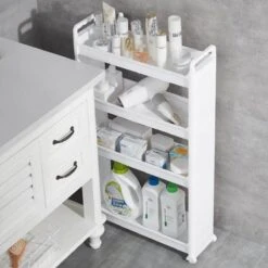 Merkloos Decopatent® Smal Keukenrek Opbergrek 4 Laags Op Wieltjes Met Vakken - Smalle Kast - Keukentrolley Met Wielen - Badkamer - Nisrek -Thuisopslag 1200x1200 2286