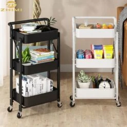 Inklapbare Keukentrolley - Keukentrolley Op Wieltjes - Serveerwagen - Keuken Trolley Metaal - Zwart - 89,5*44*30cm -Thuisopslag 1200x1200 2309