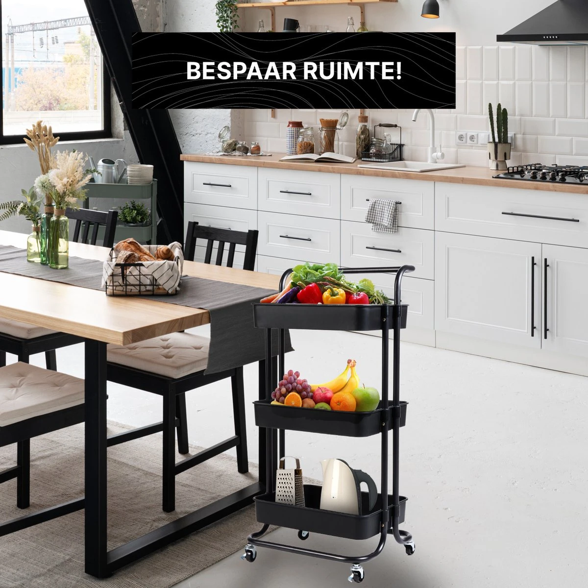 Muntel® Keukentrolley - Verrijdbaar En Vast - Op Wieltjes - Verrijdbaar En Vast - Serveerwagen - 3 Lagen - 87 X 42 X 32 Cm 5 Muntel® Keukentrolley - Verrijdbaar En Vast - Op Wieltjes - Verrijdbaar En Vast - Serveerwagen - 3 Lagen - 87 X 42 X 32 Cm - Afbeelding 3