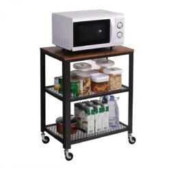 Verrijdbaar Tafeltje Keuken Kast Met Wielen - Verrijdbaar Serveer Keukenrek Op Wielen - Zwart Tafeltje Rek Met Wieltjes - Serveerwagen Bijzet