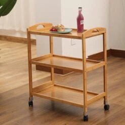 Merkloos Decopatent® Keukentrolley Op Wieltjes - 3 Laags Bamboe Houten Keukenwagen - Serveerwagen Trolley Met 4 Wielen - Keuken Trolley -Thuisopslag 1200x1200 2337