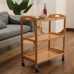 Merkloos Decopatent® Keukentrolley Op Wieltjes - 3 Laags Bamboe Houten Keukenwagen - Serveerwagen Trolley Met 4 Wielen - Keuken Trolley -Thuisopslag 1200x1200 2338