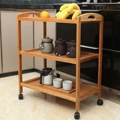 Merkloos Decopatent® Keukentrolley Op Wieltjes - 3 Laags Bamboe Houten Keukenwagen - Serveerwagen Trolley Met 4 Wielen - Keuken Trolley -Thuisopslag 1200x1200 2340