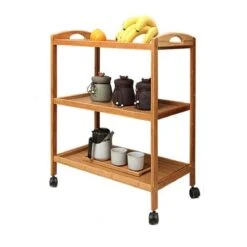 Merkloos Decopatent® Keukentrolley Op Wieltjes - 3 Laags Bamboe Houten Keukenwagen - Serveerwagen Trolley Met 4 Wielen - Keuken Trolley -Thuisopslag 1200x1200 2342