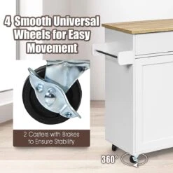 Keukeneiland Serveerwagen, Rollende Keukenwagen Met Vergrendelbare Rubberen Wielen, Grote Kast, Lade, Kruidenrek En Handdoekrek, 3-positie Verstelbare Plank, Keukentrolley, 116 X 40 X 85 Cm (Wit) -Thuisopslag 1200x1200 2362