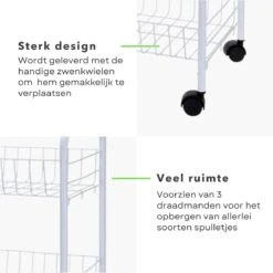 Cheqo® Keukentrolley - Opbergrek Verrijdbaar - Rolwagen - Keukenrek - Trolley - Voor Badkamer Of Keuken - Wit Met 3 Manden - 40x26xH62cm 11 Cheqo® Keukentrolley - Opbergrek Verrijdbaar - Rolwagen - Keukenrek - Trolley - Voor Badkamer Of Keuken - Wit Met 3 Manden - 40x26xH62cm -Thuisopslag 1200x1200 2366