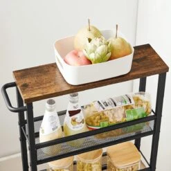 Serveerwagen, Verrijdbaar Keukenrek, Smal, Keukenwagen, Verrijdbare Trolley, 360° Zwenkwielen, Metalen Frame, Voor Keuken, Woonkamer, Kantoor Aan Huis, Vintage Bruin-zwart -Thuisopslag 1200x1200 2373