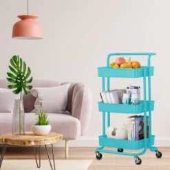 O'DADDY® Keukentrolley Op Wieltjes - Serveerwagen - Keukentrolley Blauw - Verrijdbaar En Vast - 3 Lagen - 86 X 43 X 36 Cm -Thuisopslag 1200x1200 2383