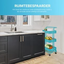 O'DADDY® Keukentrolley Op Wieltjes - Serveerwagen - Keukentrolley Blauw - Verrijdbaar En Vast - 3 Lagen - 86 X 43 X 36 Cm -Thuisopslag 1200x1200 2384