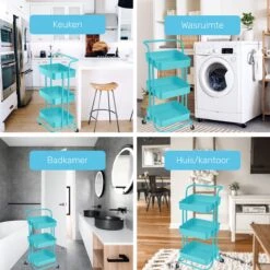 O'DADDY® Keukentrolley Op Wieltjes - Serveerwagen - Keukentrolley Blauw - Verrijdbaar En Vast - 3 Lagen - 86 X 43 X 36 Cm -Thuisopslag 1200x1200 2385