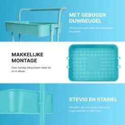 O'DADDY® Keukentrolley Op Wieltjes - Serveerwagen - Keukentrolley Blauw - Verrijdbaar En Vast - 3 Lagen - 86 X 43 X 36 Cm -Thuisopslag 1200x1200 2386