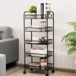 Buxibo Opbergrek 5 Laags Op Wieltjes Met Open Vakken - Opberg Rek Organizer Voor Keuken / Badkamer - Nisrek - Verrijdbare Ruimtebesparende Opbergkast Keuken / Badkamer Kast - Opbergrekje Met Wielen - Zwart -Thuisopslag 1200x1200 2387