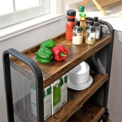 Hoppa! Serveerkar 3 Niveaus - Zwart/Bruin - Metaal - 66 X 26 X 85 Cm -Thuisopslag 1200x1200 2389