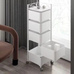 Luxaliving - Keukenrek - 5 Laags - Serveerwagen - Keukentrolley Op Wieltjes - Kast Op Wieltjes - Opbergrek - Bakkerskast - Rolkast - Stellingkast - Badkamertrolley - Metaal - 27 X 44 X 90 Cm (lxbxh) - Wit