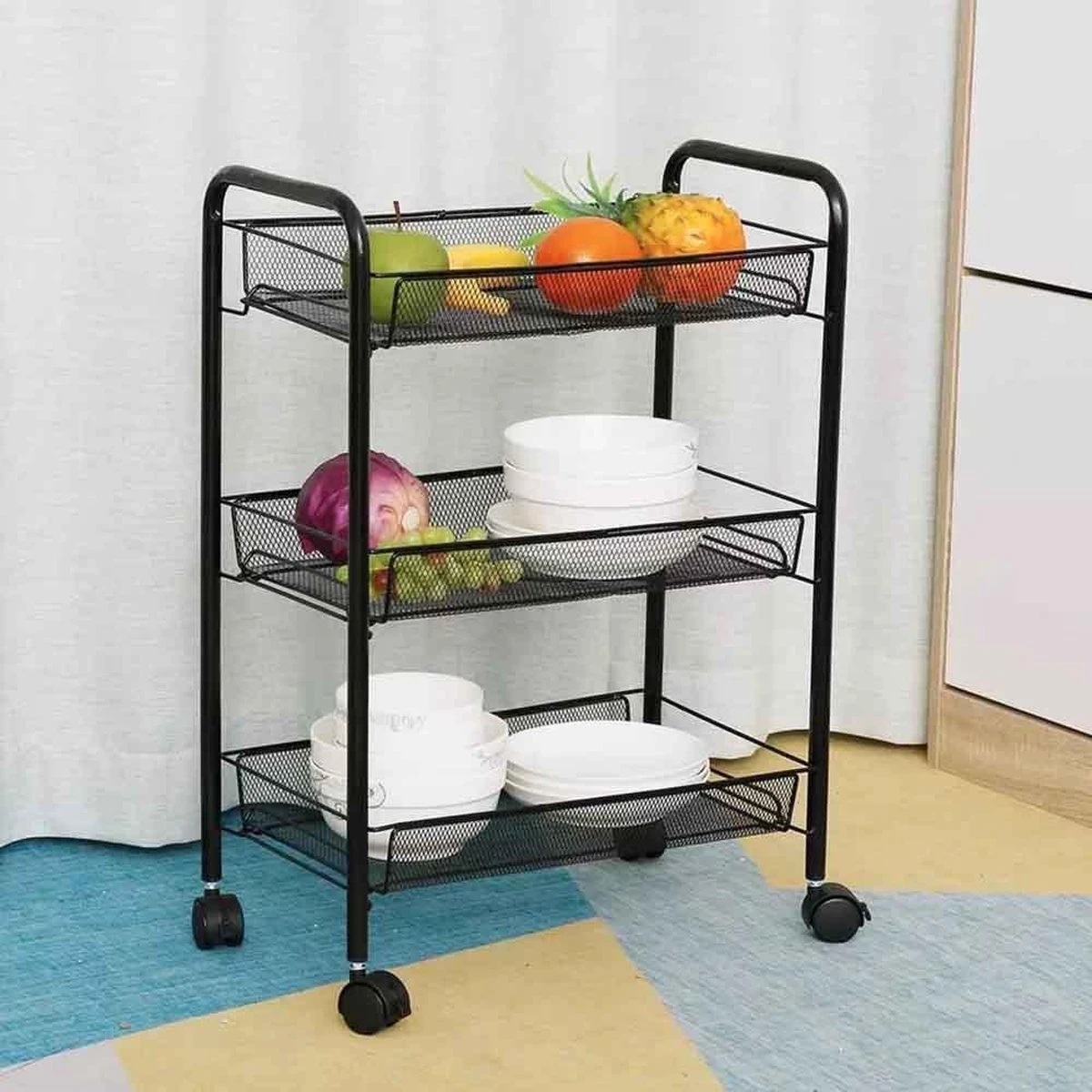 Buxibo Opbergrek 3 Laags Op Wieltjes Met Vakken - Keukentrolley Op Wielen - Badkamer/Keuken/Kamer Opbergrek - Nisrek - 45cmx37cmx63cm - Zwart 10 Buxibo Opbergrek 3 Laags Op Wieltjes Met Vakken - Keukentrolley Op Wielen - Badkamer/Keuken/Kamer Opbergrek - Nisrek - 45cmx37cmx63cm - Zwart - Afbeelding 8