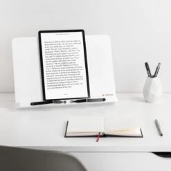 Navaris Bamboe Kookboekenstandaard En Tablethouder - Met 2 Verstelbare Metalen Paginaklemmen - 33 X 24 Cm - Wit -Thuisopslag 1200x1200 2429