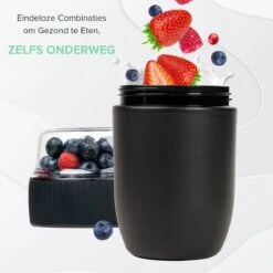Coninx Yoghurtbeker To Go - Muesli Beker To Go - Lunchbeker - Mueslibeker 640ml (450ml+190ml) - Zwart -Thuisopslag 1200x1200 248