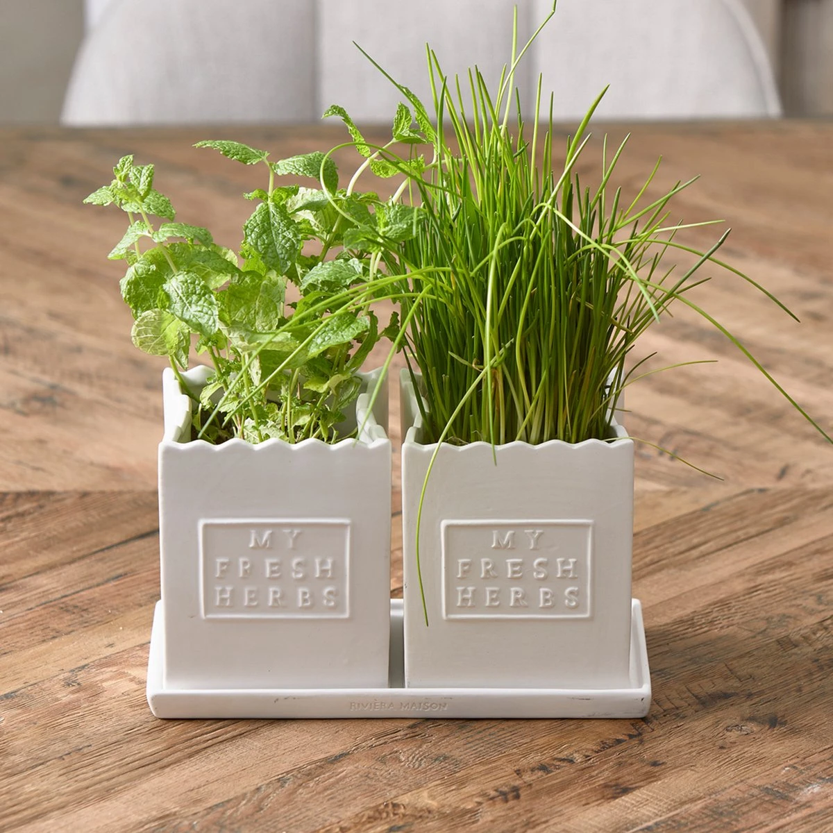 Riviera Maison Kruidenpotten Set, Keuken Kruiden Potten 2 Delig - My Fresh Herbs Kitchen Set - Wit - Keramiek 4 Riviera Maison Kruidenpotten Set, Keuken Kruiden Potten 2 Delig - My Fresh Herbs Kitchen Set - Wit - Keramiek - Afbeelding 2