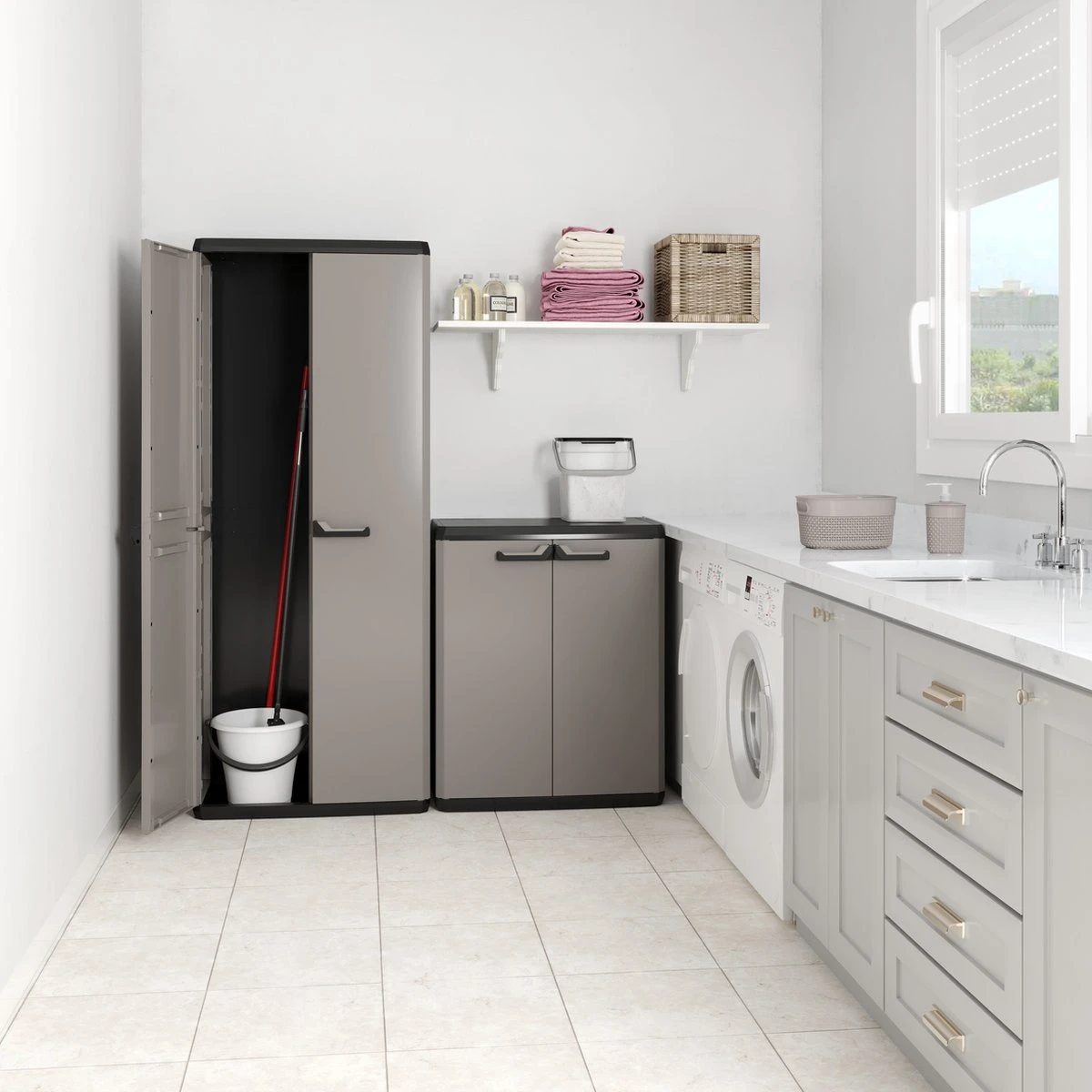 Keter Più Multipurpose Opbergkast - 3 Planken - 39x68x166cm - Donkergrijs/Zwart 11 Keter Più Multipurpose Opbergkast - 3 Planken - 39x68x166cm - Donkergrijs/Zwart - Afbeelding 9