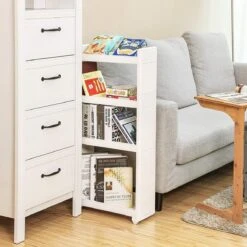 Songmics Smal Opbergrek 4-laags Met Wieltjes - Kunststof - Wit -Thuisopslag 1200x1200 2571