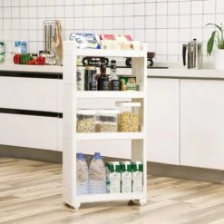 Songmics Smal Opbergrek 4-laags Met Wieltjes - Kunststof - Wit -Thuisopslag 1200x1200 2573