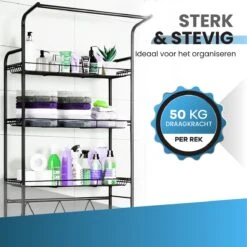 Agellic RVS Wasmachine Kast - 187x67x43cm - 3 Schappen - Eenvoudig Te Installeren Zonder Boren - Wasmachine Ombouw - Opbergrek - Wasdroger Rek - WC Meubel -Thuisopslag 1200x1200 2581