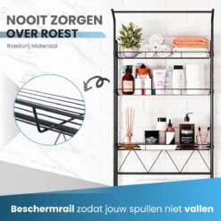 Agellic RVS Wasmachine Kast - 187x67x43cm - 3 Schappen - Eenvoudig Te Installeren Zonder Boren - Wasmachine Ombouw - Opbergrek - Wasdroger Rek - WC Meubel -Thuisopslag 1200x1200 2582