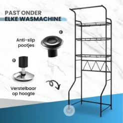 Agellic RVS Wasmachine Kast - 187x67x43cm - 3 Schappen - Eenvoudig Te Installeren Zonder Boren - Wasmachine Ombouw - Opbergrek - Wasdroger Rek - WC Meubel -Thuisopslag 1200x1200 2583