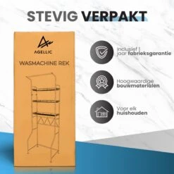 Agellic RVS Wasmachine Kast - 187x67x43cm - 3 Schappen - Eenvoudig Te Installeren Zonder Boren - Wasmachine Ombouw - Opbergrek - Wasdroger Rek - WC Meubel -Thuisopslag 1200x1200 2584